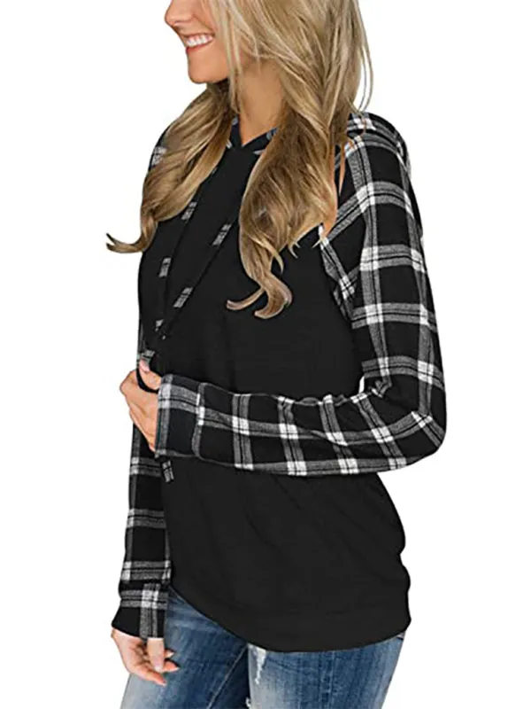 Devon Women's Long Sleeve Printed Sports Plaid Hooded Women's Sweatshirt T-Shirt