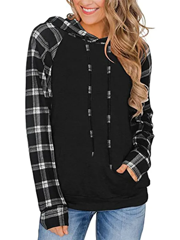 Devon Women's Long Sleeve Printed Sports Plaid Hooded Women's Sweatshirt T-Shirt