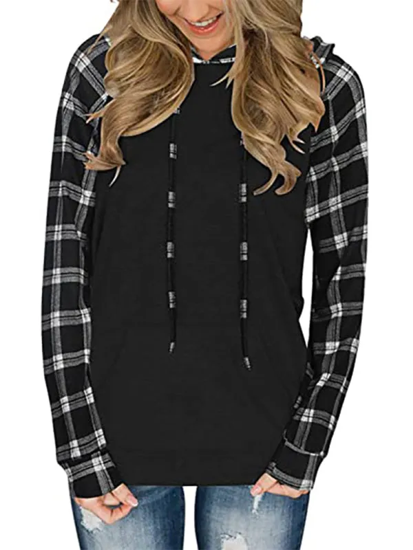 Devon Women's Long Sleeve Printed Sports Plaid Hooded Women's Sweatshirt T-Shirt