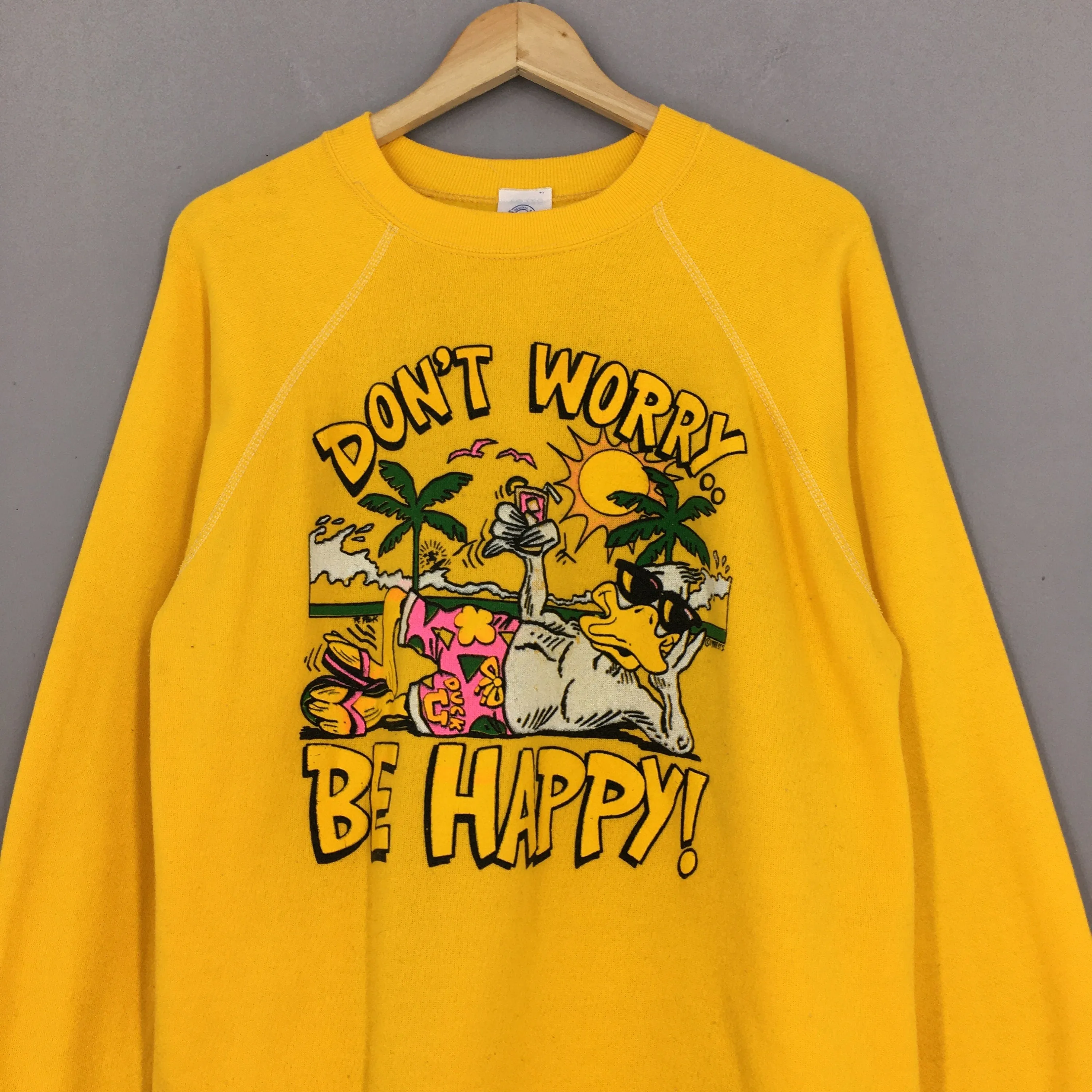 Don't Worry Be Happy Duck Cartoon Yellow Sweatshirt