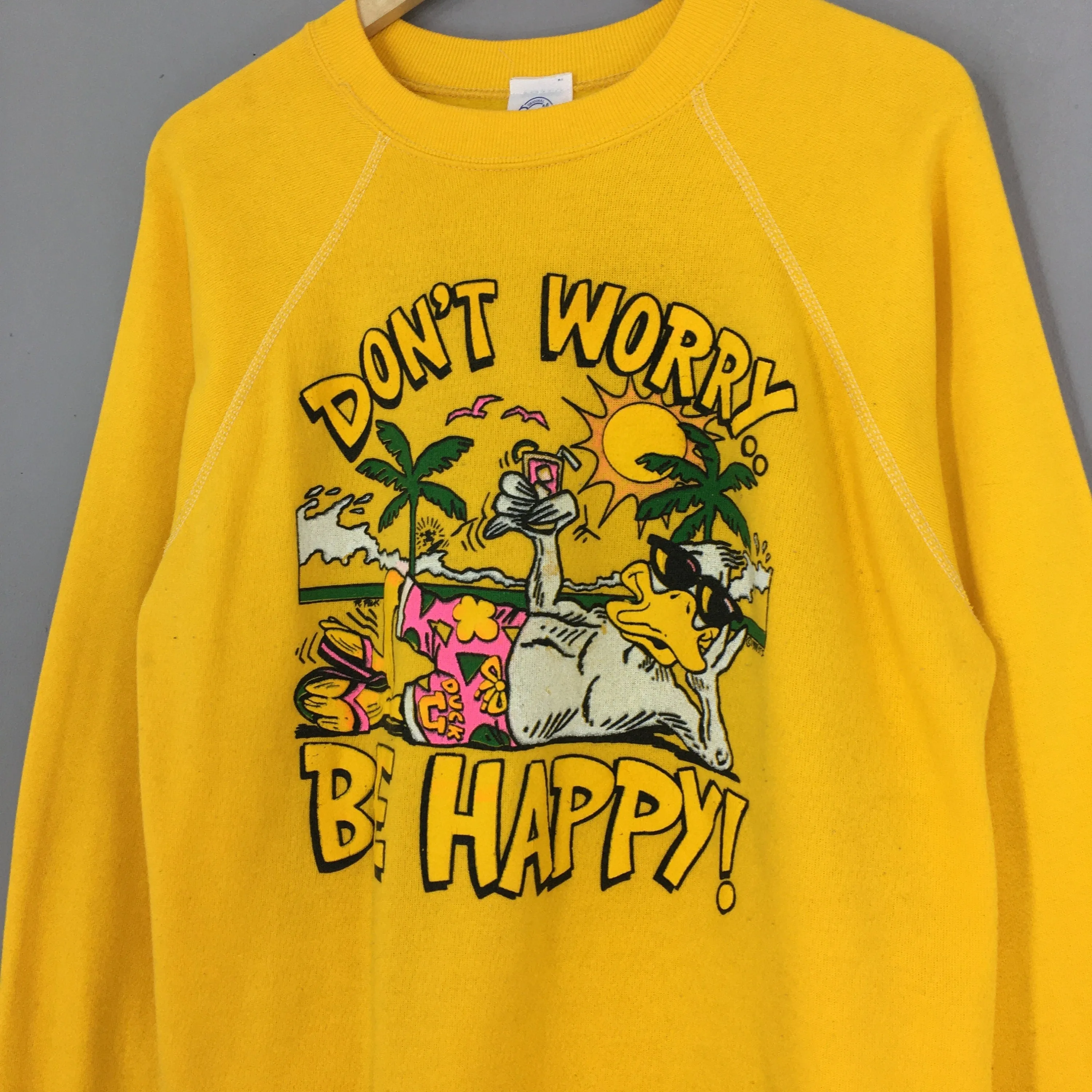 Don't Worry Be Happy Duck Cartoon Yellow Sweatshirt