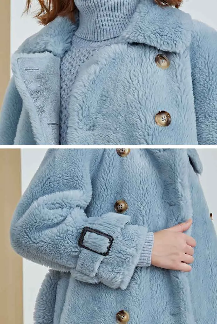 Double-breasted Faux Fur Wool Blend Teddy Coat