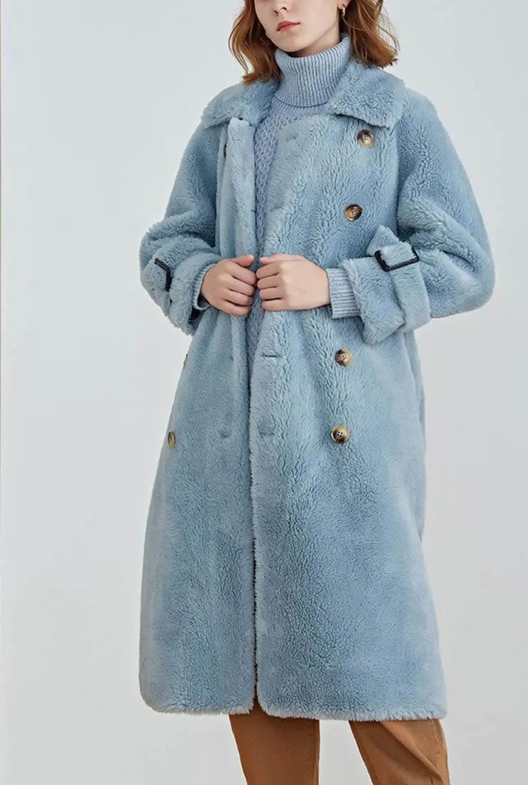 Double-breasted Faux Fur Wool Blend Teddy Coat