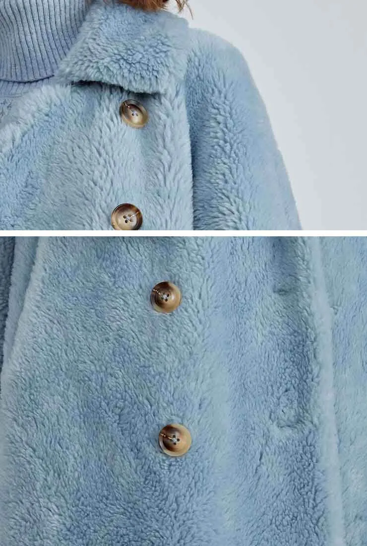 Double-breasted Faux Fur Wool Blend Teddy Coat