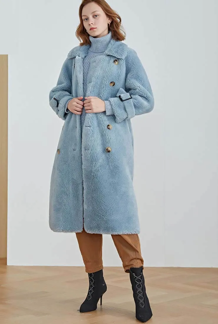 Double-breasted Faux Fur Wool Blend Teddy Coat