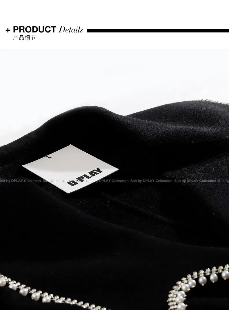 DPLAY Fall Winter Black Pearl Collar 100% Wool Reversible Jacket coat - Usi