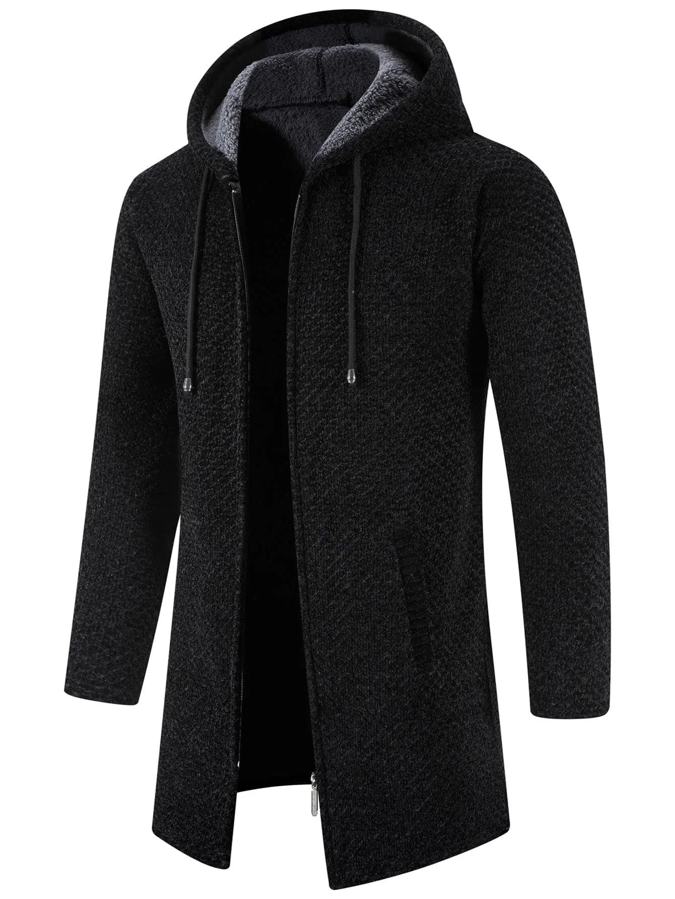 Drawstring Hooded Teddy Lined Cardigan Coat