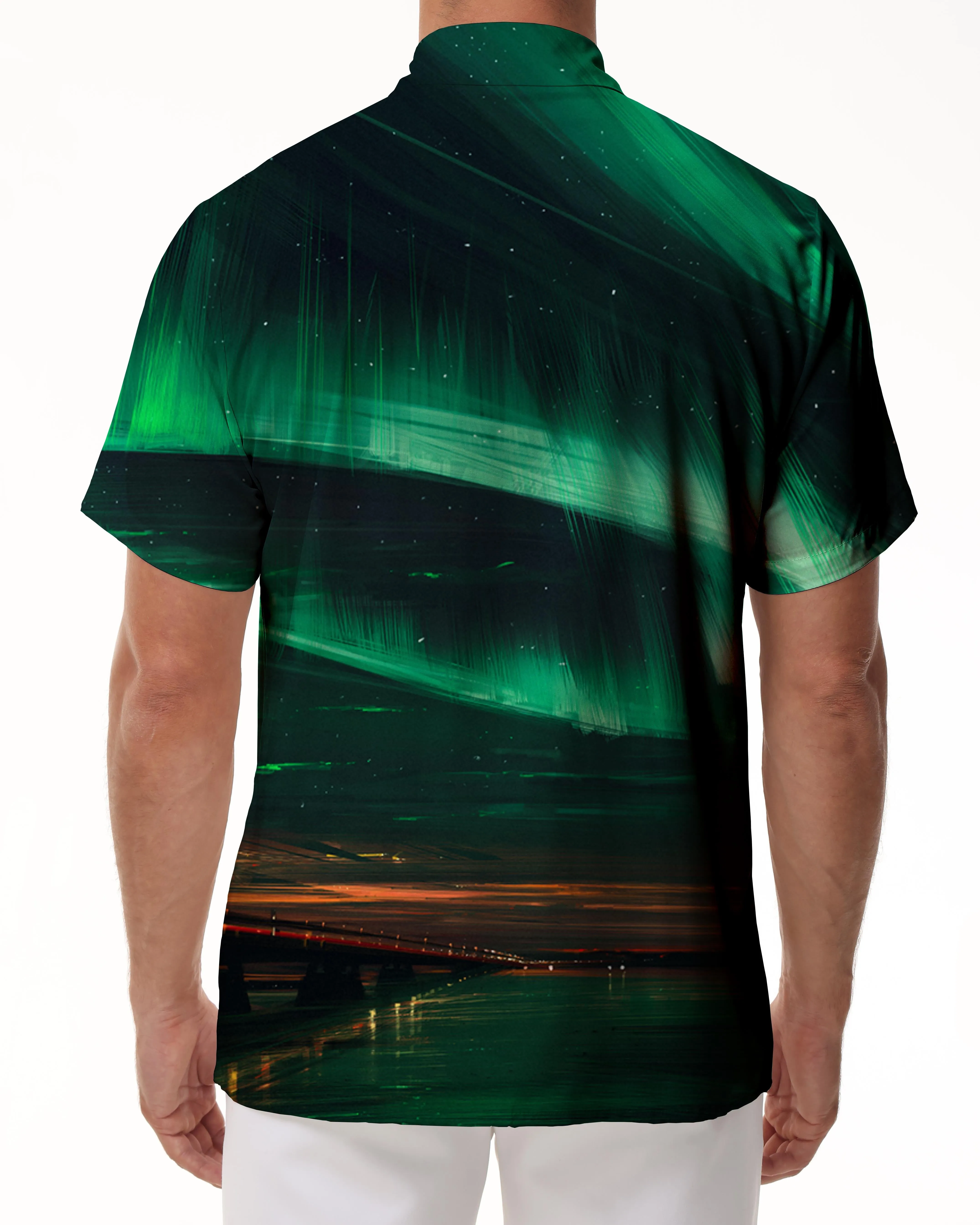 Dream Green Northern Lights Men's Short Sleeve Shirt Outdoor Hawaiian Shirt Top Street