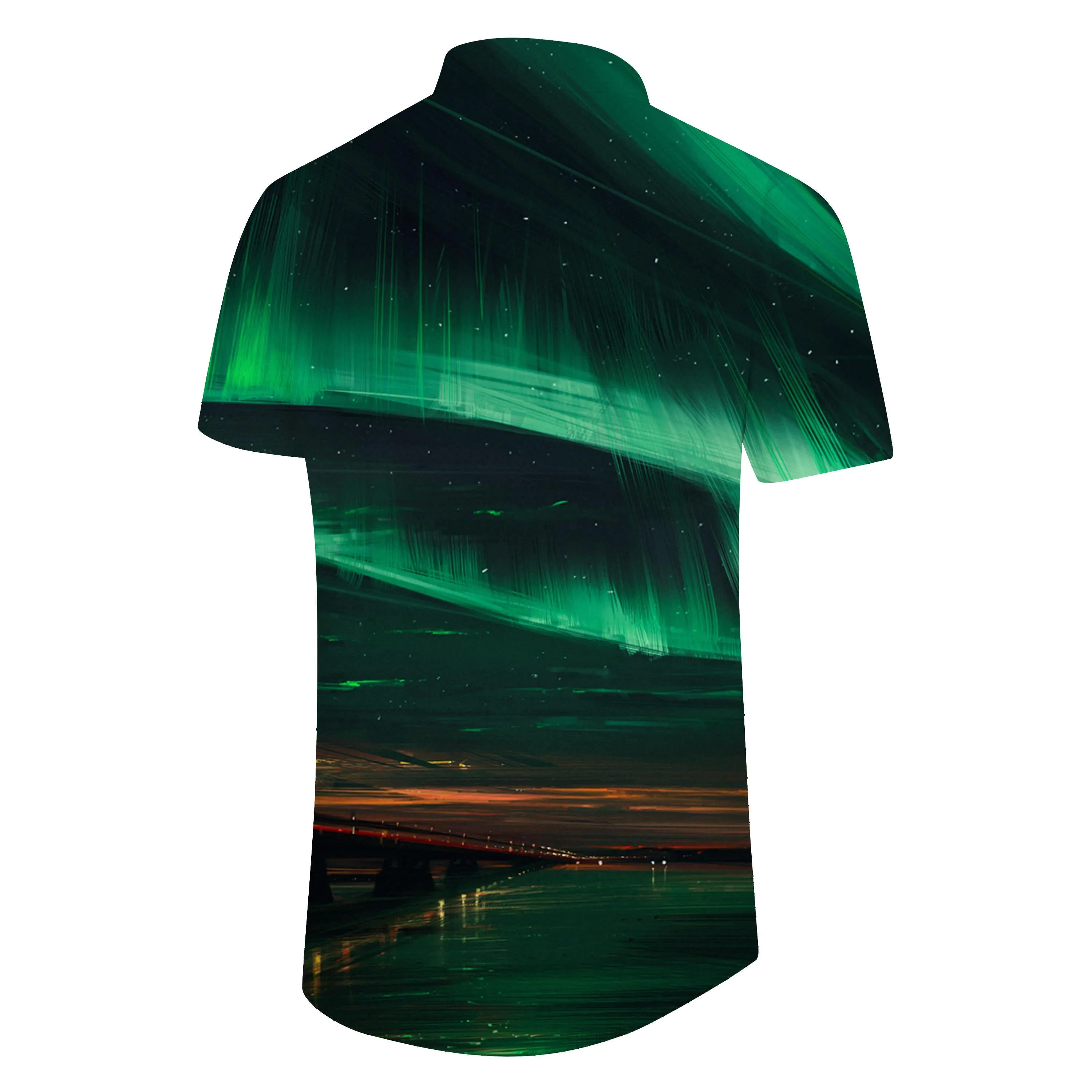 Dream Green Northern Lights Men's Short Sleeve Shirt Outdoor Hawaiian Shirt Top Street