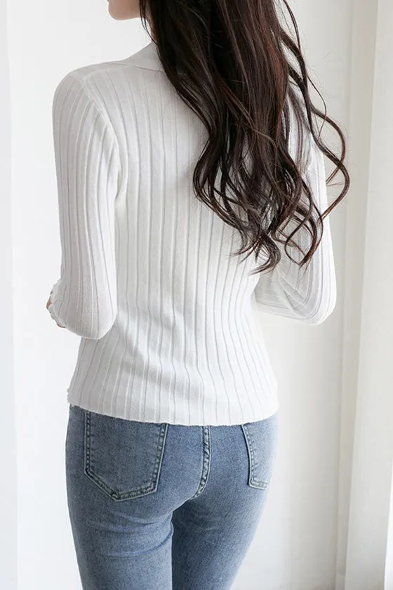 Elegant Collared Knitted Base Layer Top