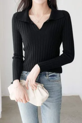 Elegant Collared Knitted Base Layer Top