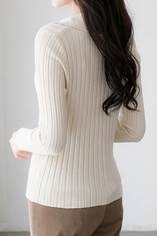 Elegant Collared Knitted Base Layer Top