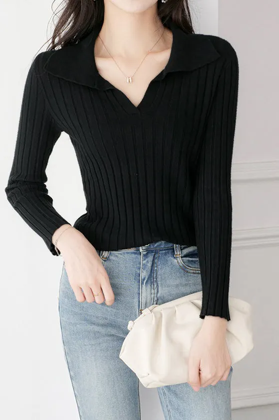 Elegant Collared Knitted Base Layer Top