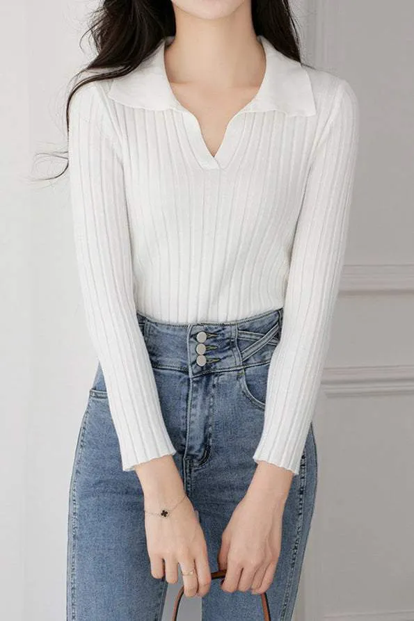 Elegant Collared Knitted Base Layer Top