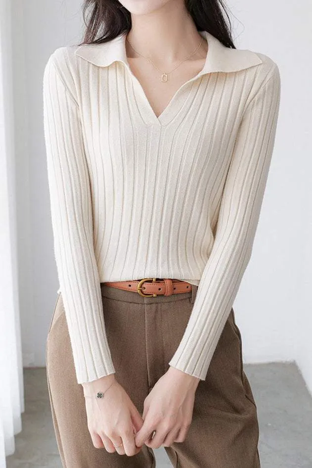 Elegant Collared Knitted Base Layer Top