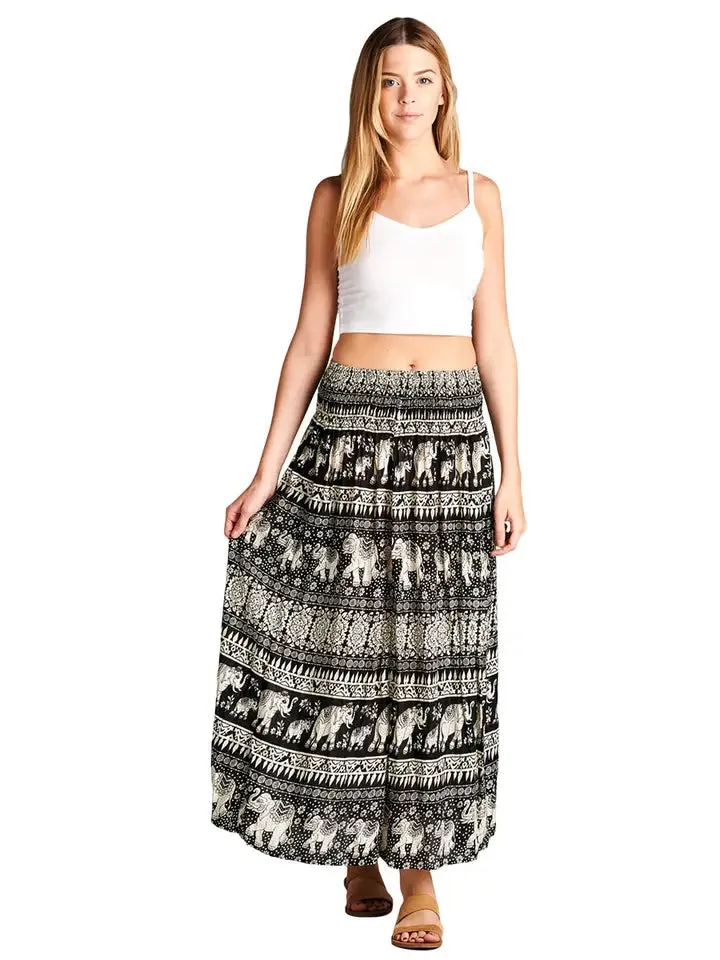 Elephant Print Maxi Skirt