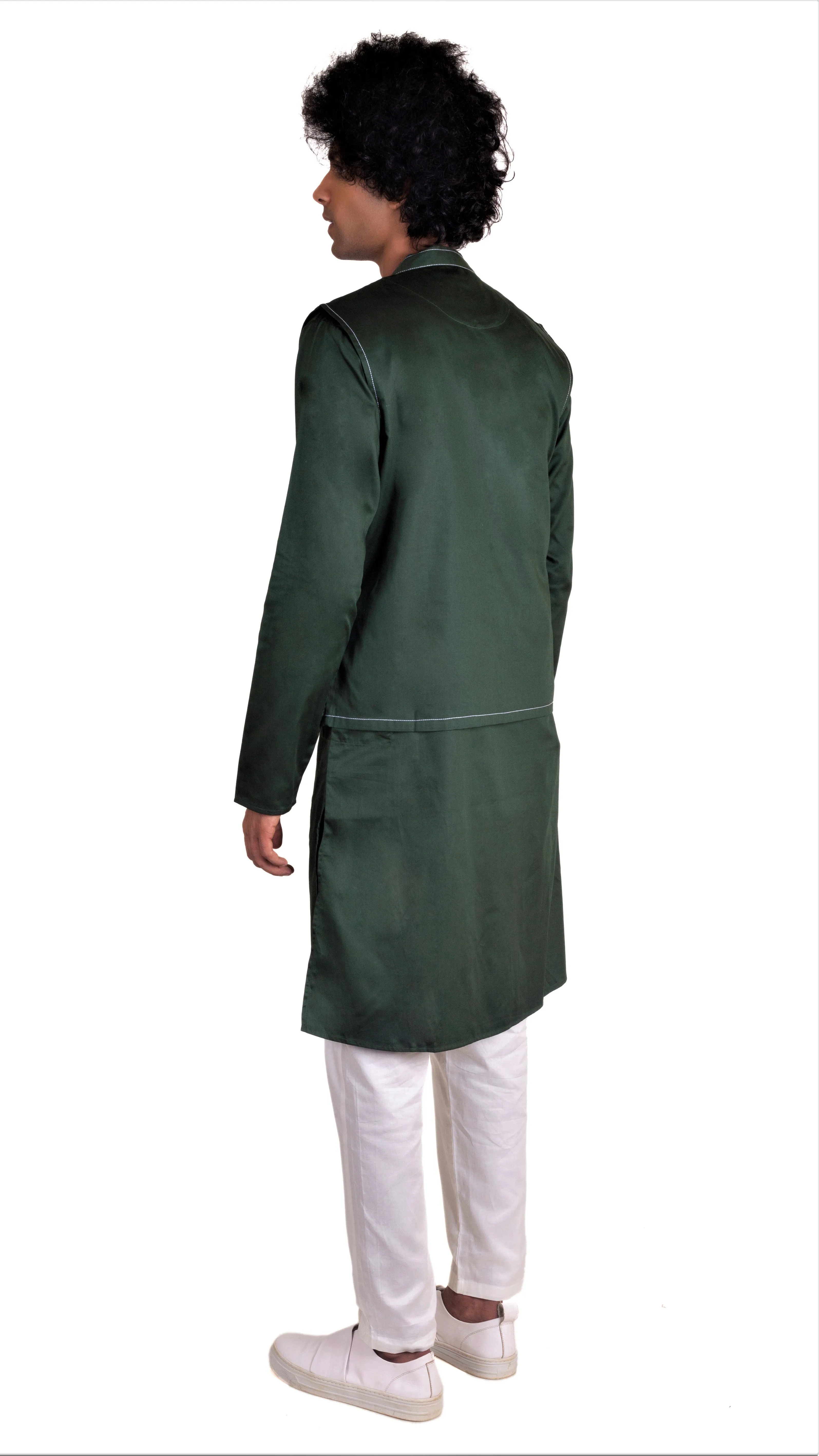 EMERALD GREEN 4 POCKETED SHACKET & KURTA MONOCHROME SET