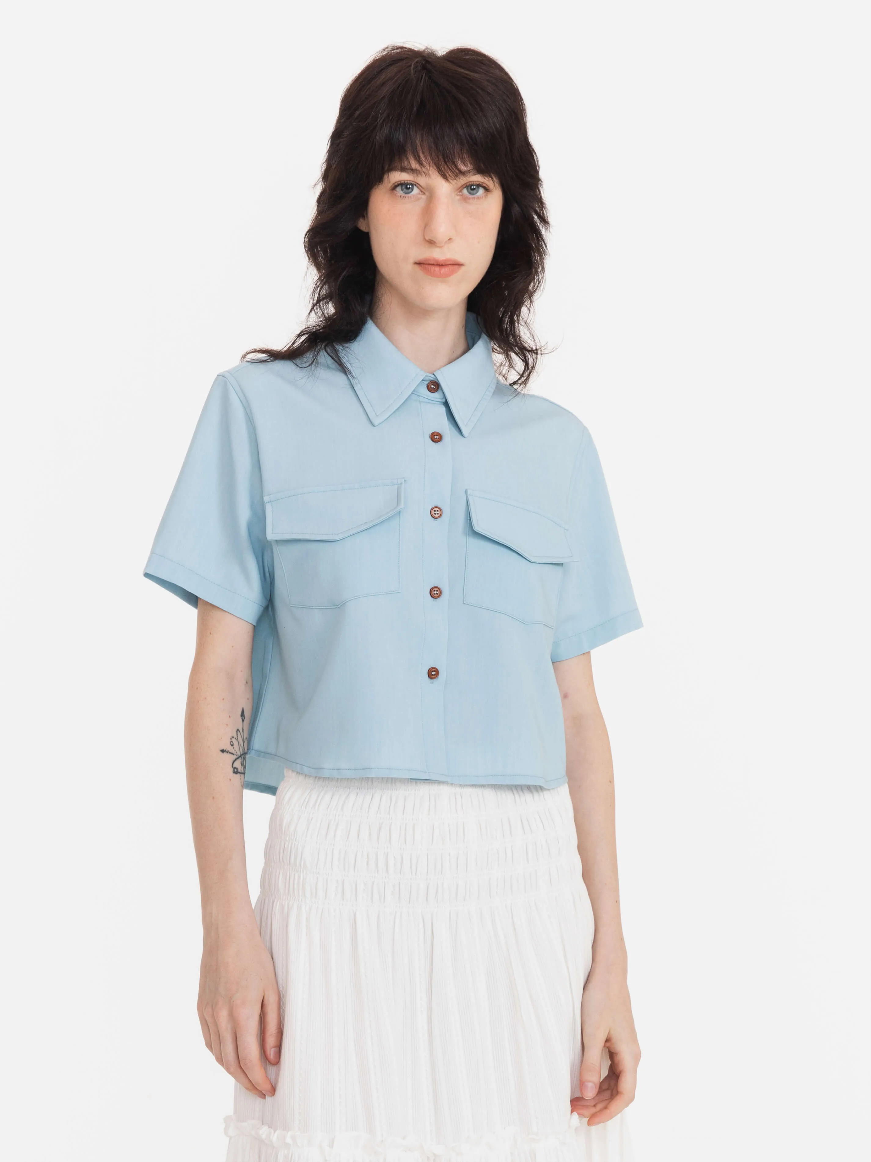 Fresh Color Lapel Short Shirt