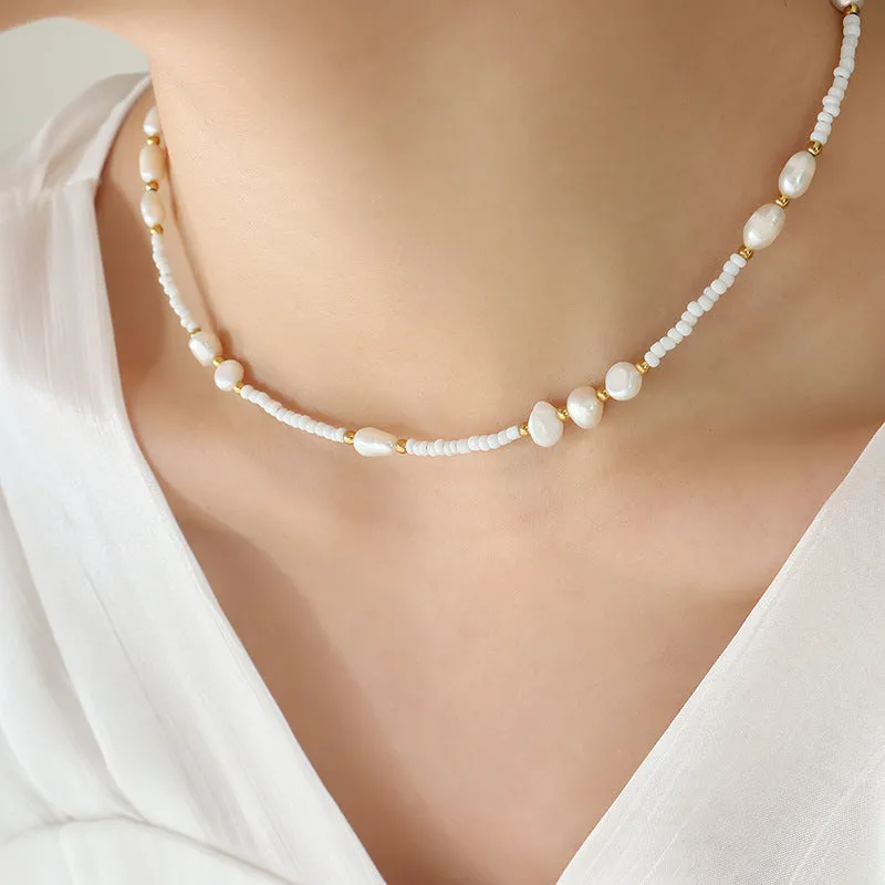 Glass Beads and Freshwater Pearl Necklace