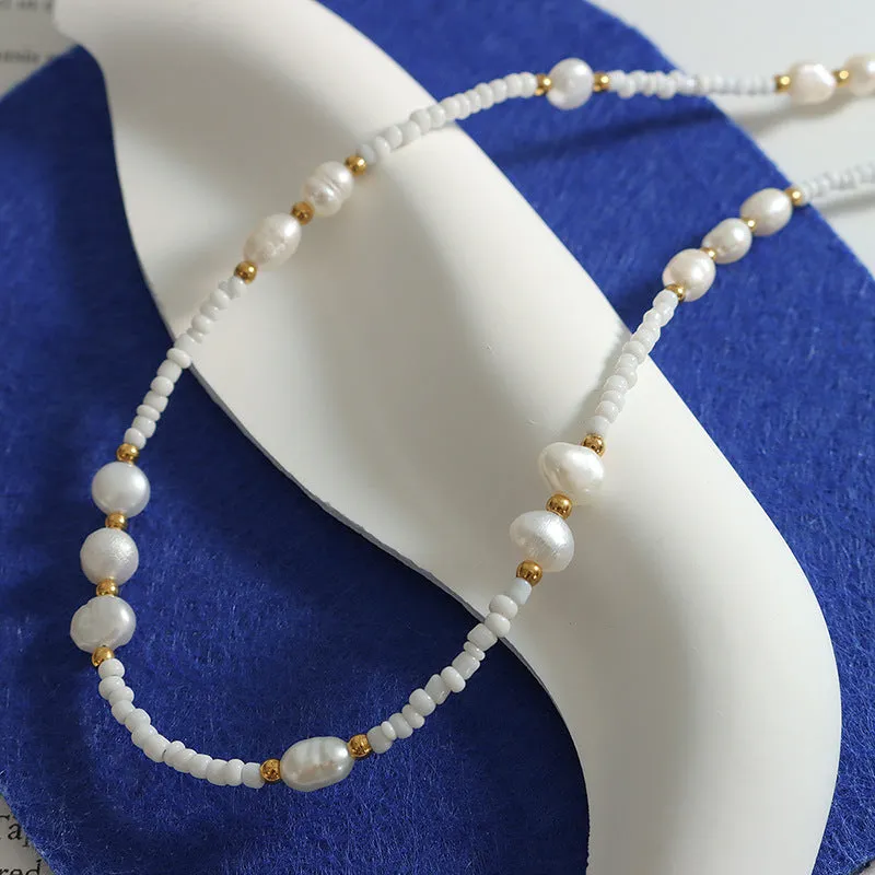 Glass Beads and Freshwater Pearl Necklace