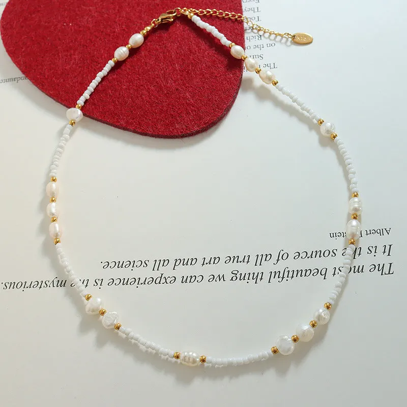 Glass Beads and Freshwater Pearl Necklace