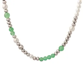 Green Jade Pearl Silver Beads Necklace