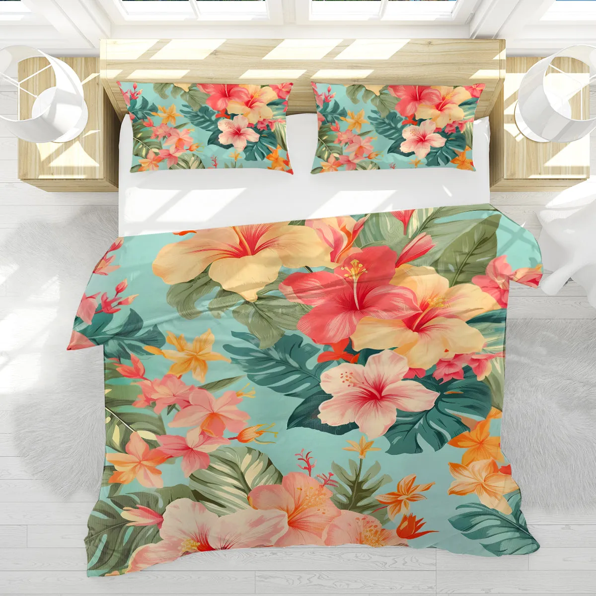 Hibiscus Passion Reversible Bed Cover Set