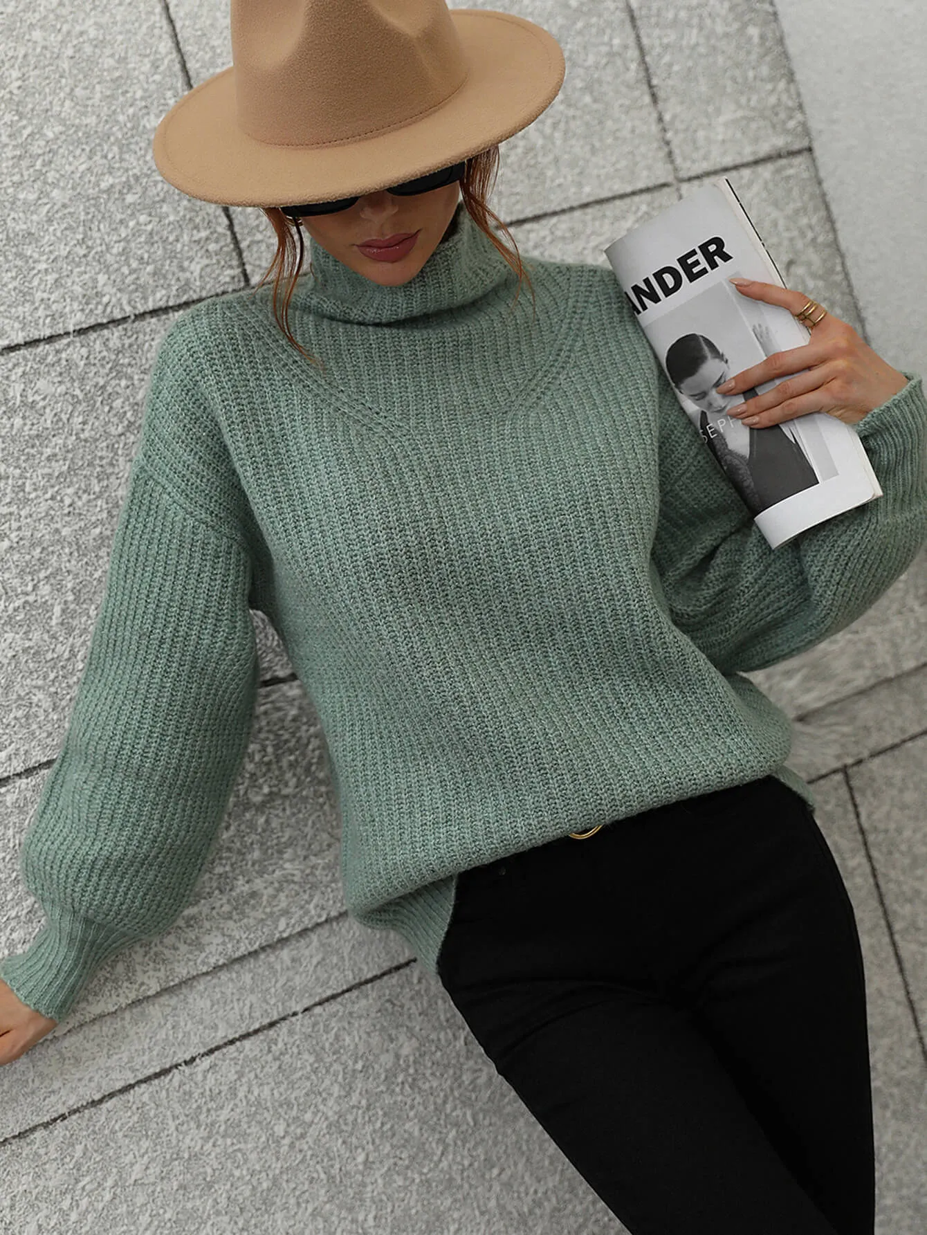 In The Thick Of It Rib-Knit Pullover Sweater in Tan, Black, White, Cream, Gray, or Green