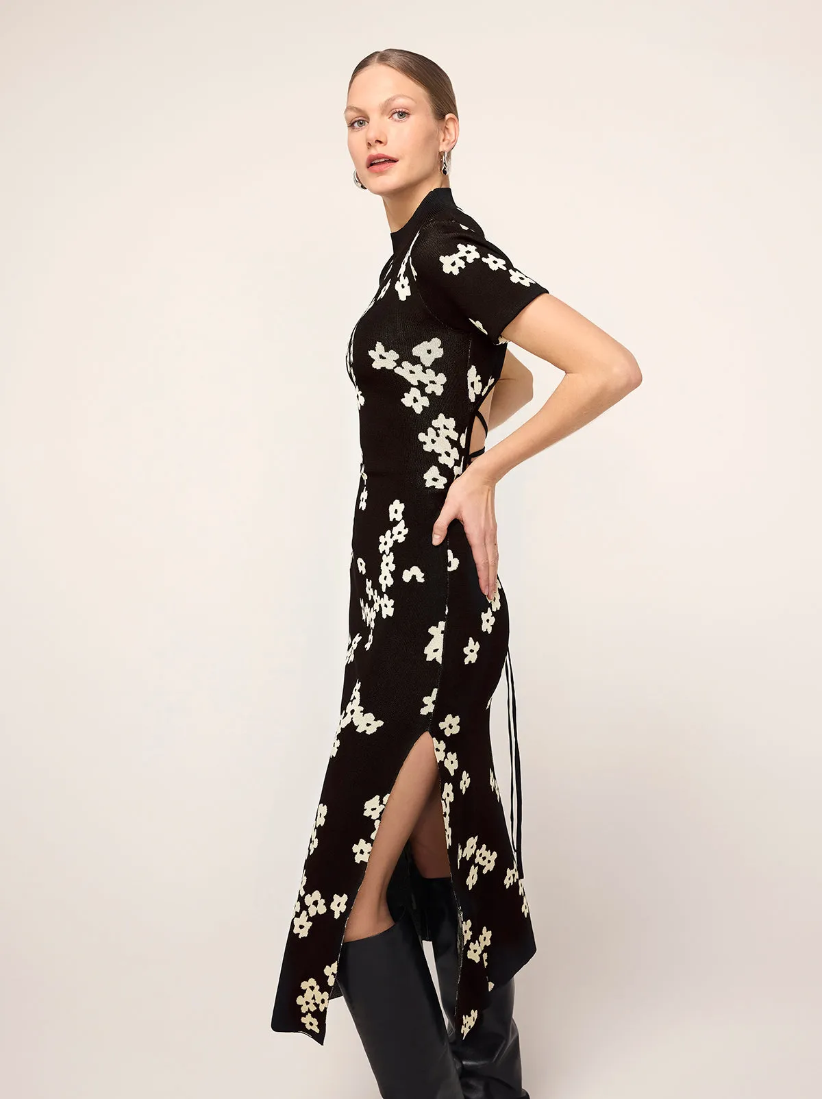 Jade Black Blurred Floral Knit Dress