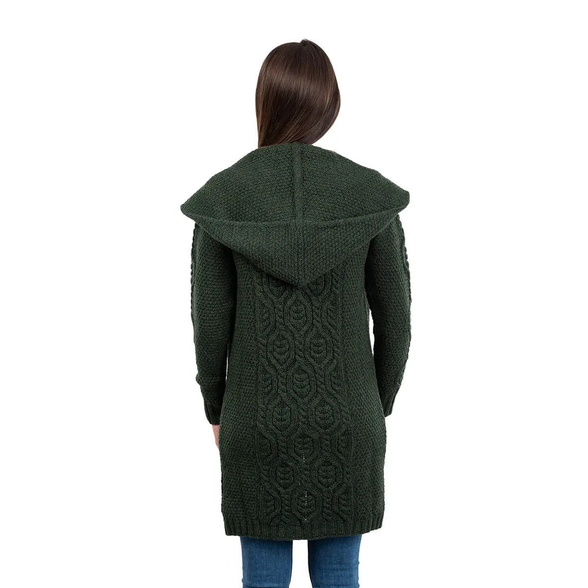 Ladies Hooded Honeycomb Cable Aran Coat