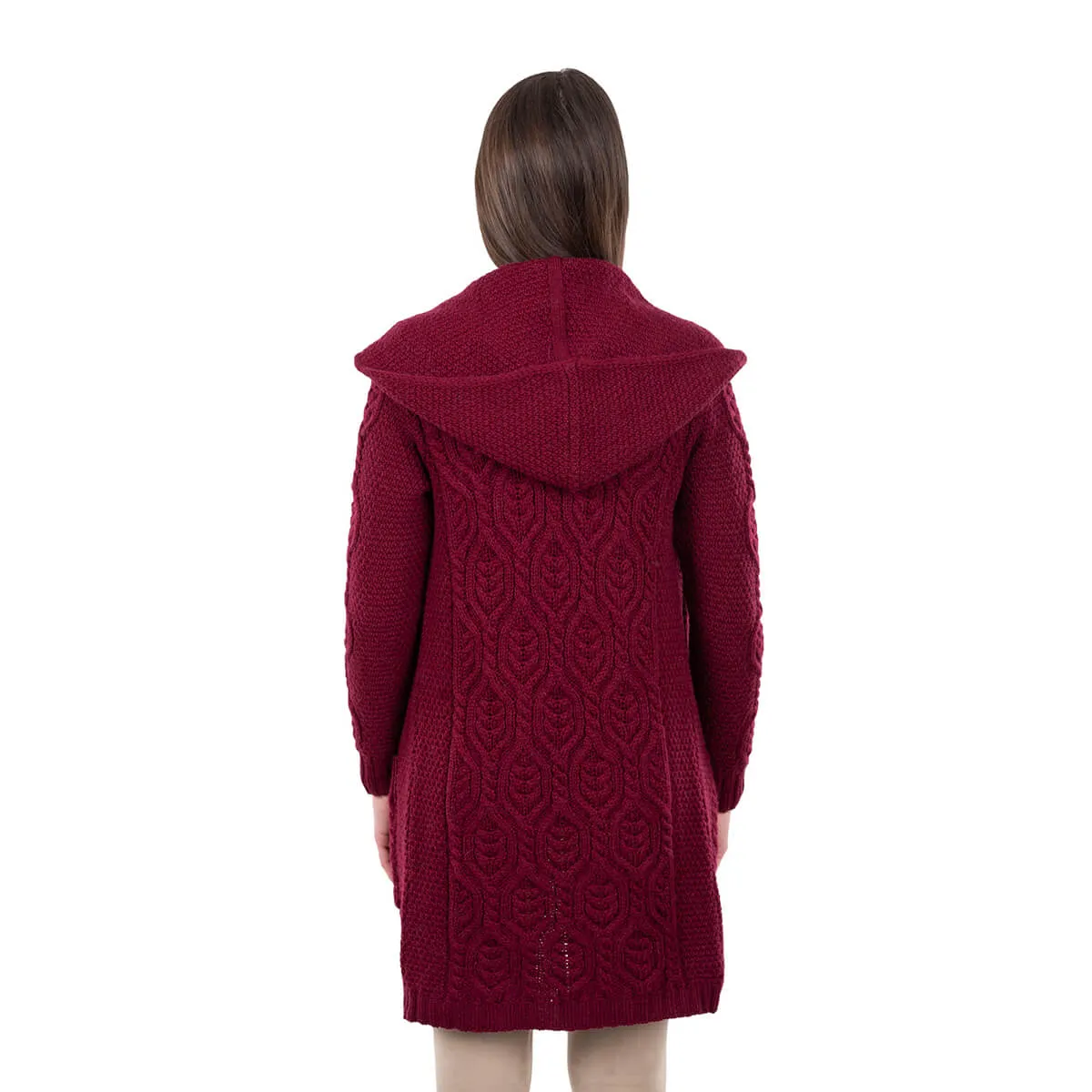 Ladies Hooded Honeycomb Cable Aran Coat