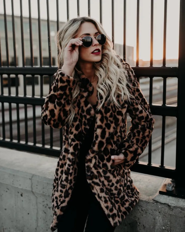 Leopard print faux fur coat