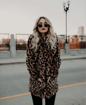 Leopard print faux fur coat