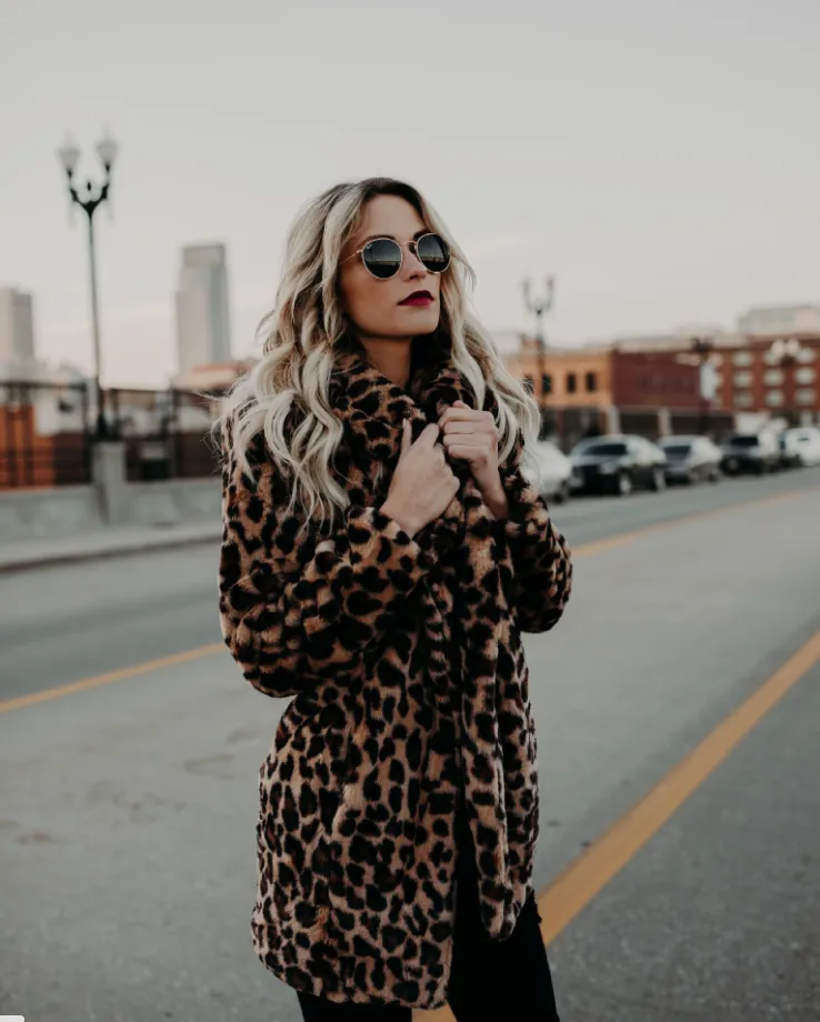 Leopard print faux fur coat