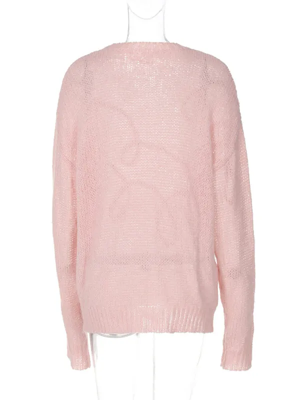 Lightweight Pastel Pink Cable-Knit Sweater for Women