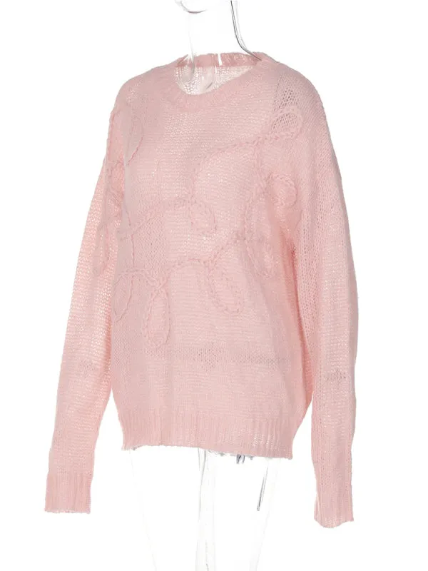 Lightweight Pastel Pink Cable-Knit Sweater for Women