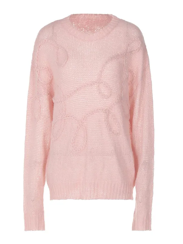 Lightweight Pastel Pink Cable-Knit Sweater for Women