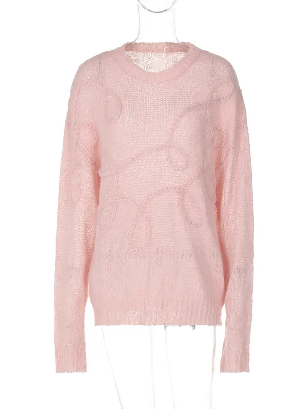 Lightweight Pastel Pink Cable-Knit Sweater for Women