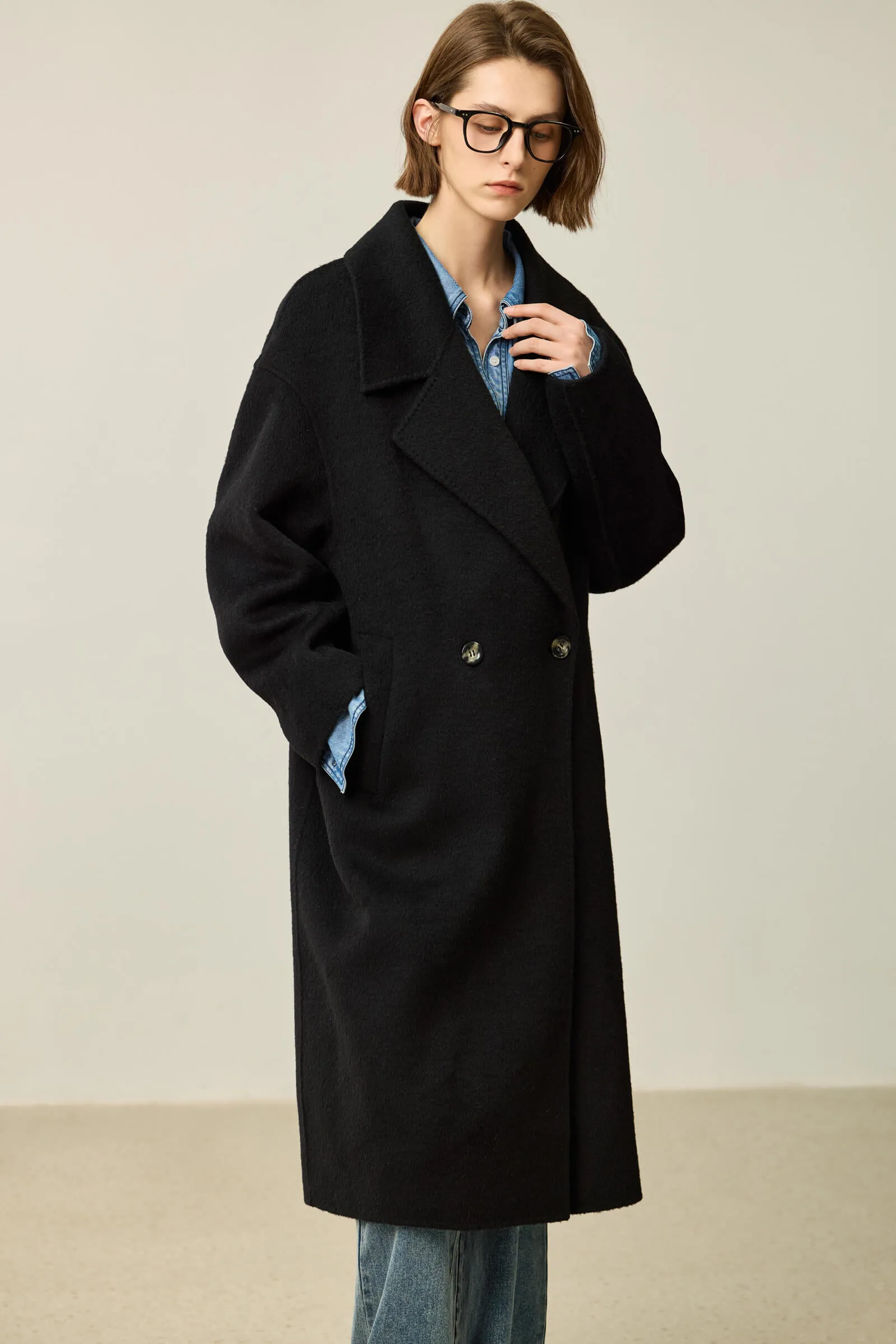 LILY Classic Wool Notched Collar Double-Faced Coat