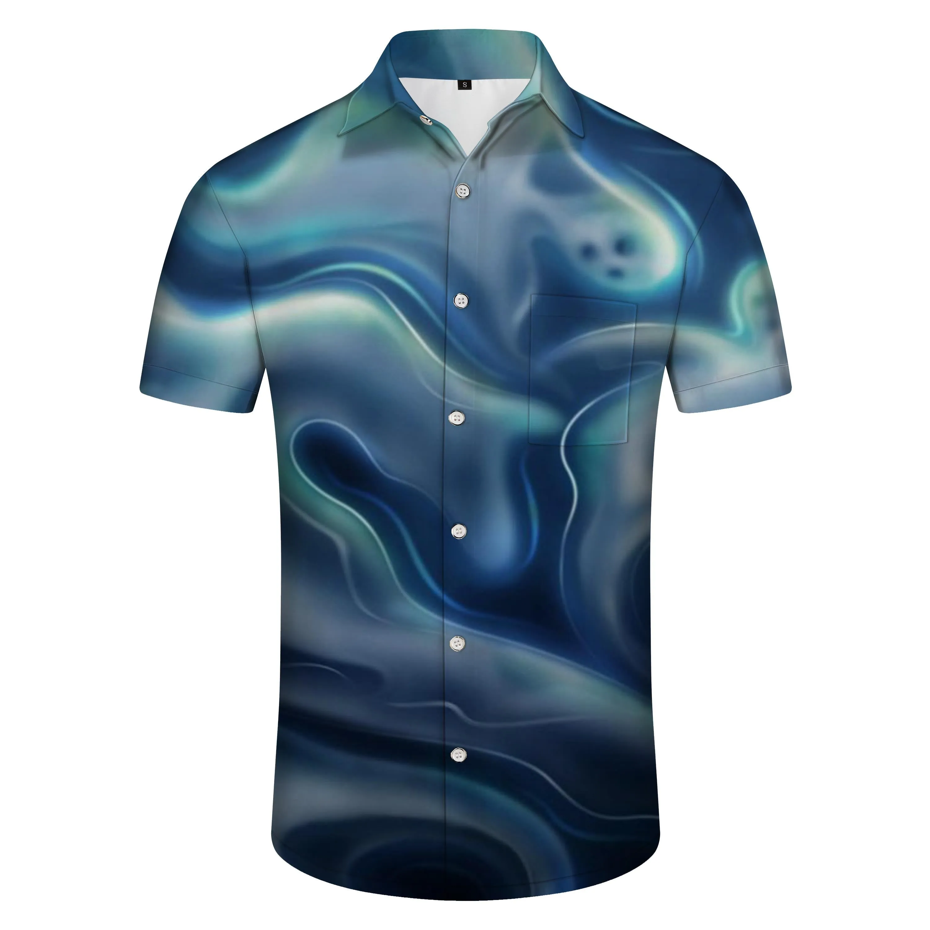 Marble Texture Design Blue Men's Short Sleeve Shirt Casual Button Shirt Short Sleeve Summer Tops with Pockets