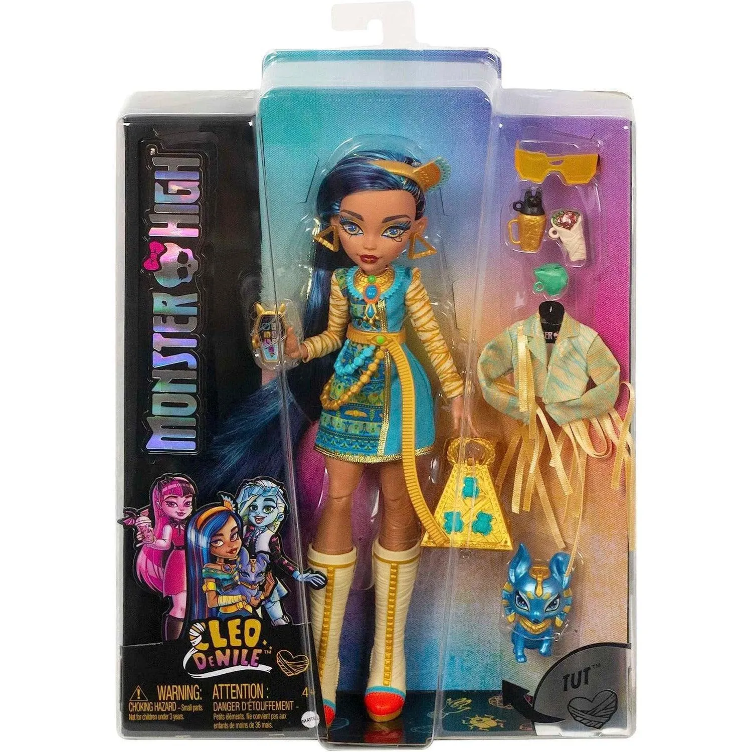 Mattel Monster High Cleo De Nile Fashion Doll with Blue Streaked Hair, Signature Look, Accessories & Pet Dog