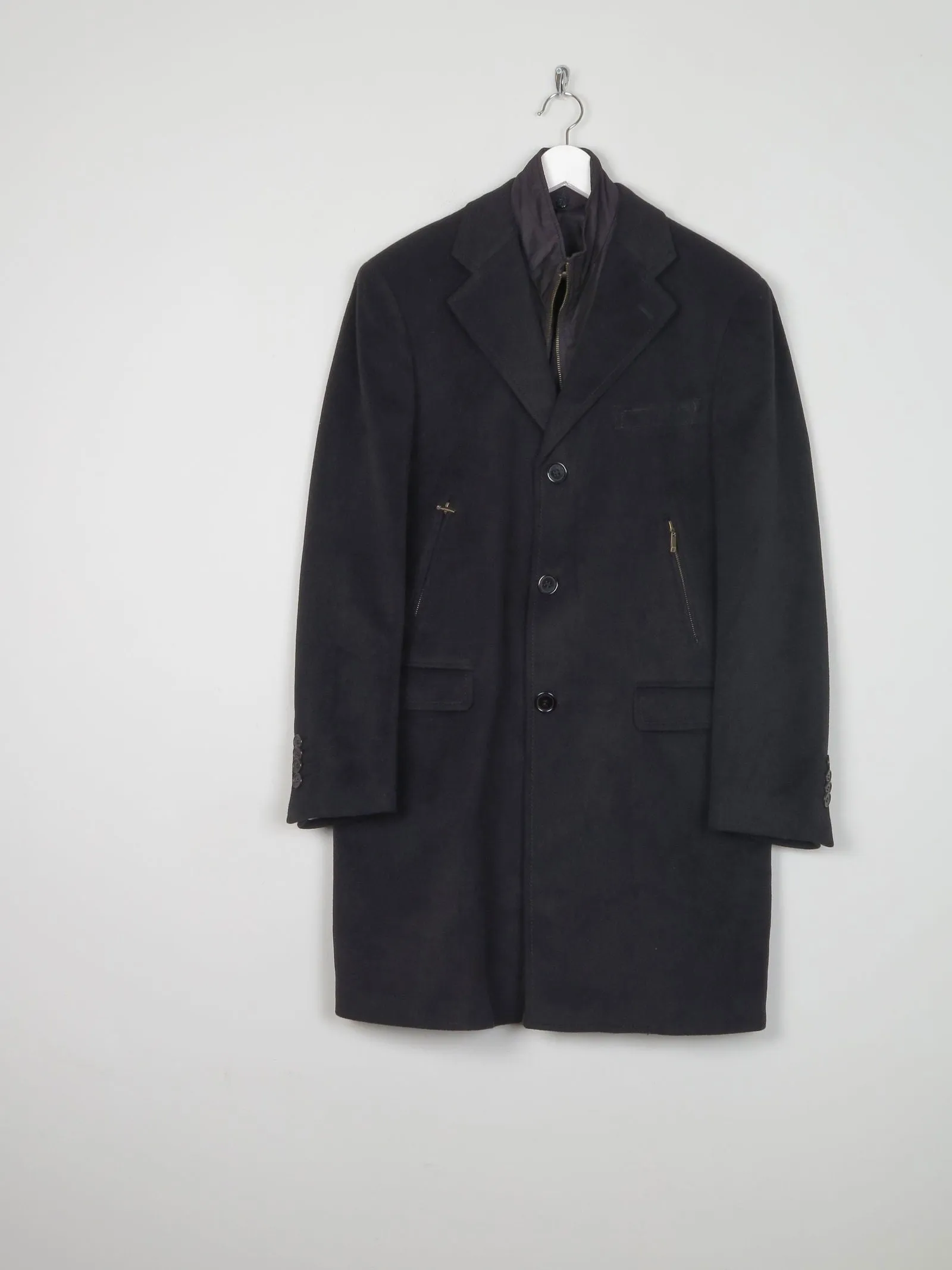 Mens Vintage Cashmere & Wool Black 3/4 Crombie Style Coat 40"