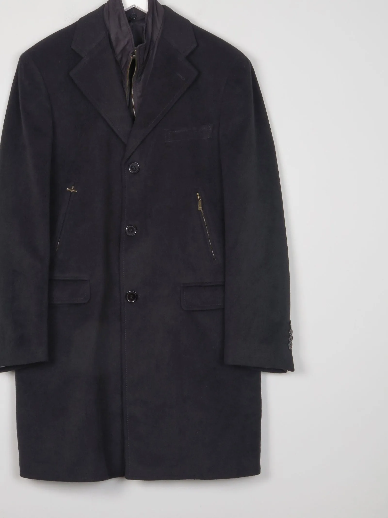 Mens Vintage Cashmere & Wool Black 3/4 Crombie Style Coat 40"