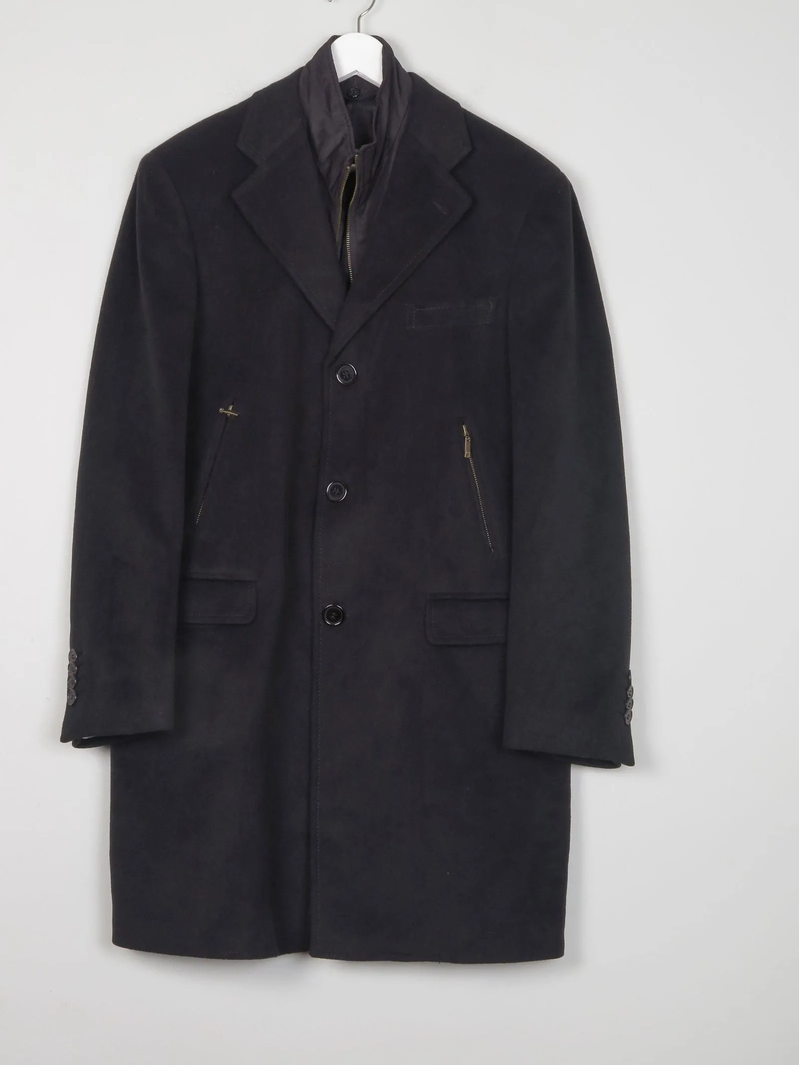 Mens Vintage Cashmere & Wool Black 3/4 Crombie Style Coat 40"