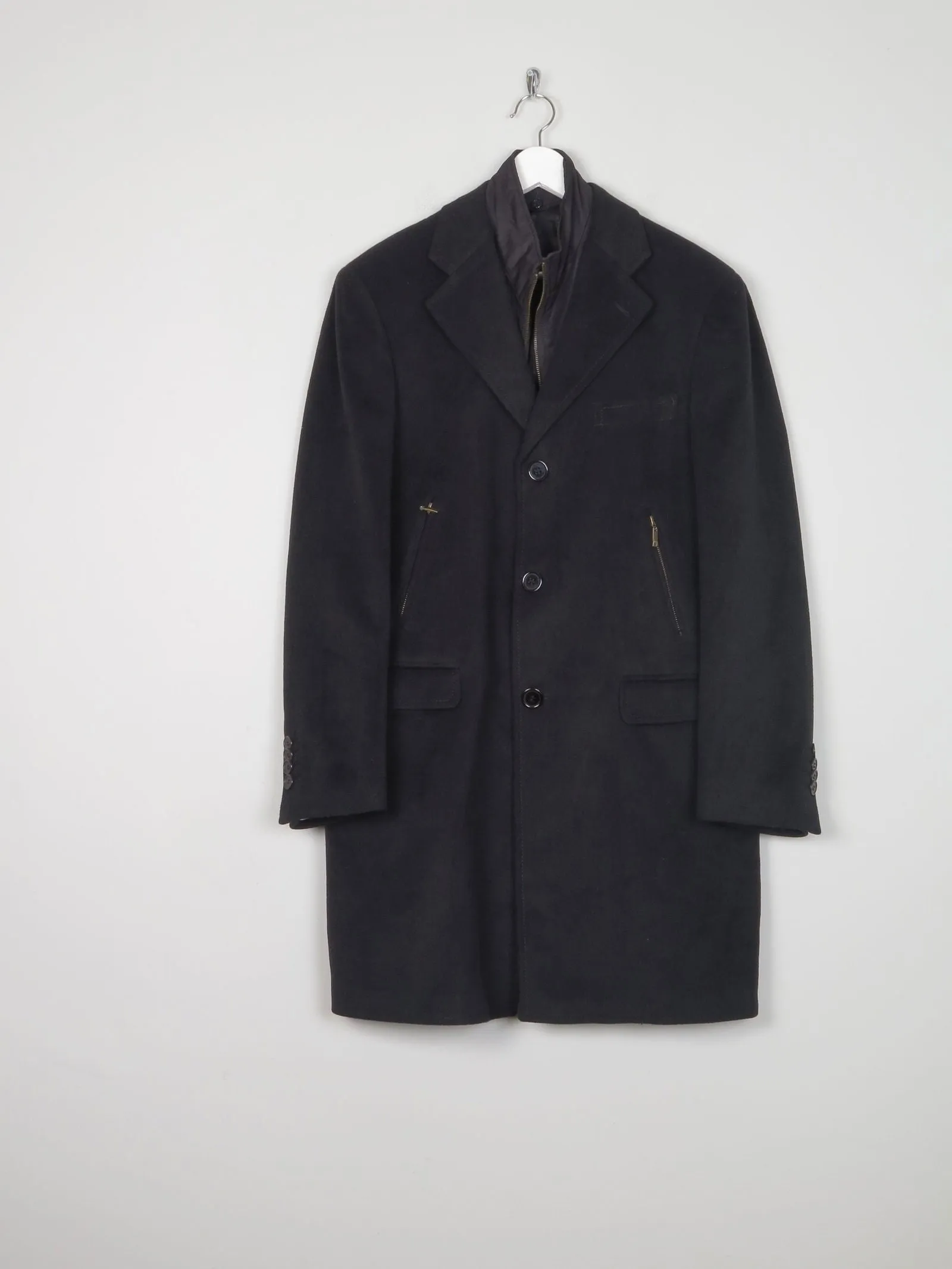 Mens Vintage Cashmere & Wool Black 3/4 Crombie Style Coat 40"