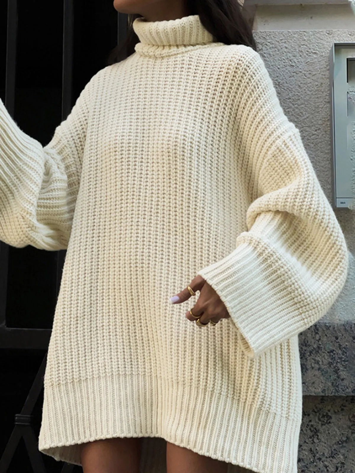 Minimalism Turtleneck Graceful Short Sweater Dress