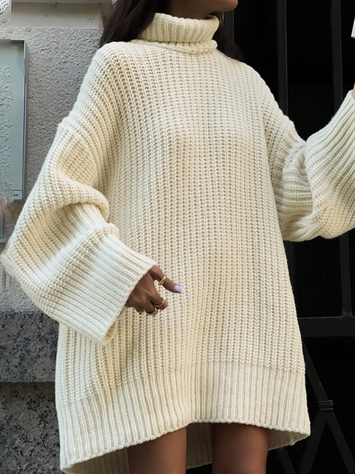 Minimalism Turtleneck Graceful Short Sweater Dress