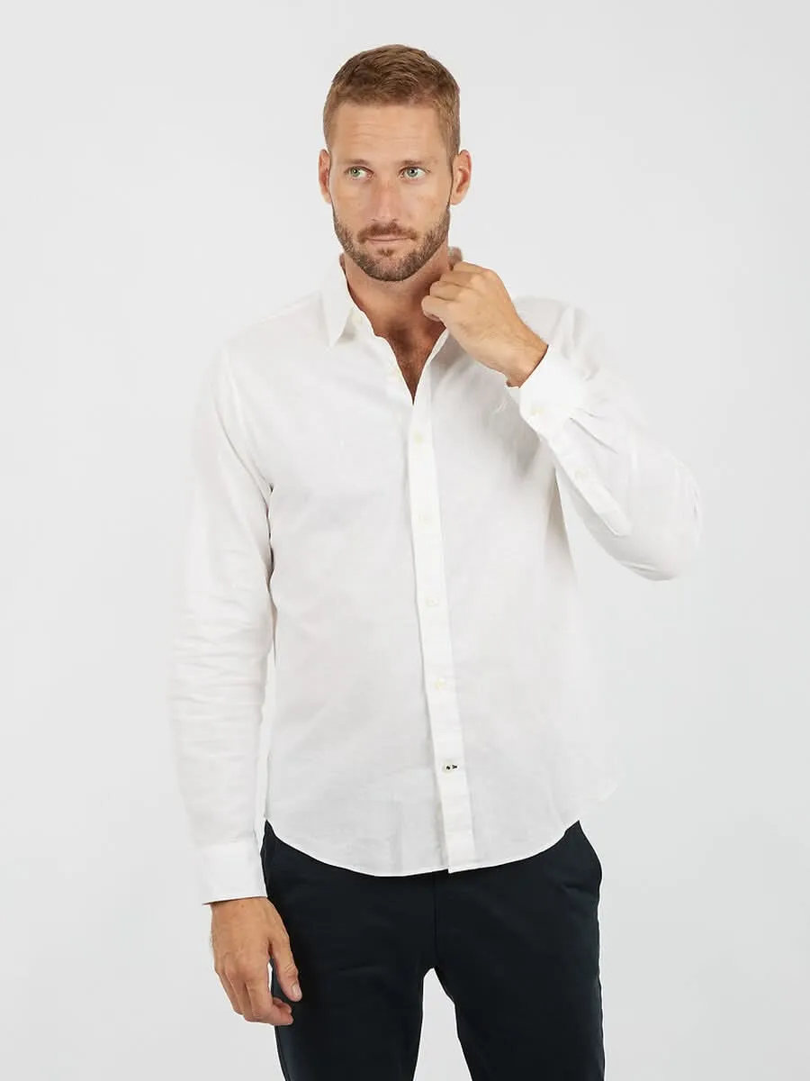 Nautica Long Sleeve Linen Shirt White