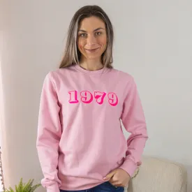 Neon Embroidered Year of Birth Baby Pink Sweatshirt