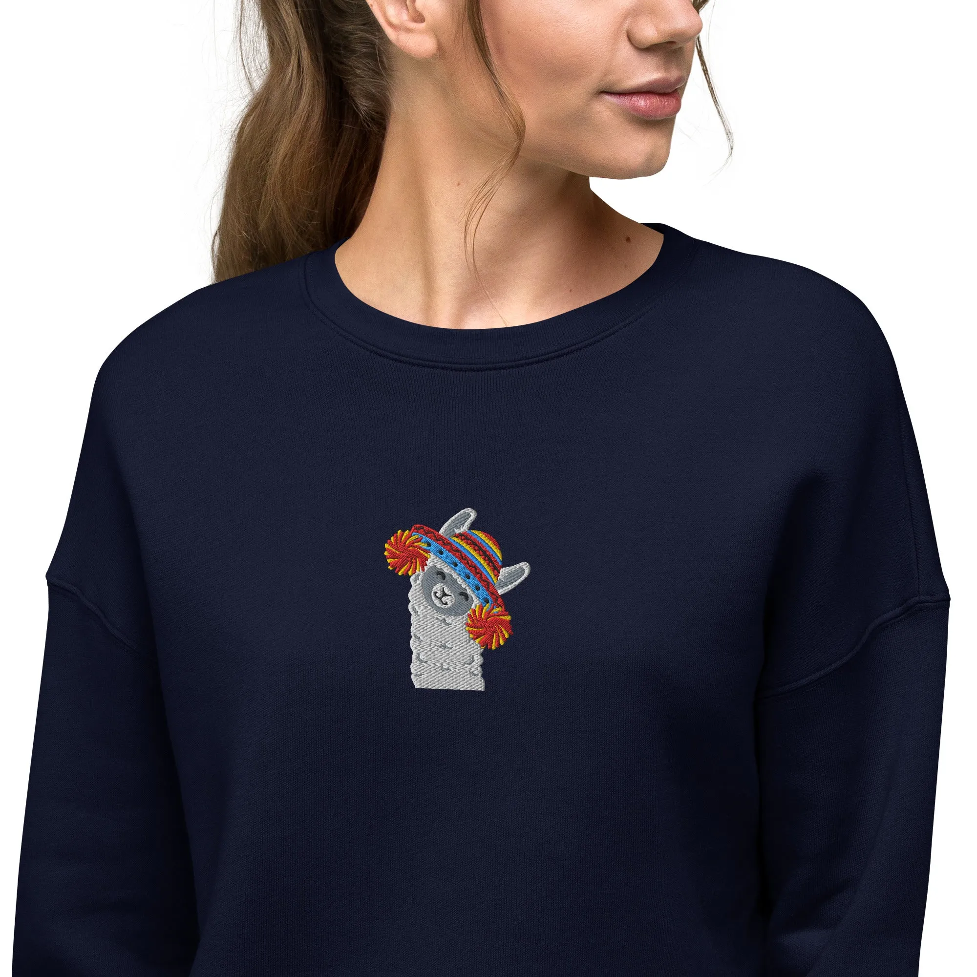 Peruvian Alpaca Embroidered Cropped Sweatshirt